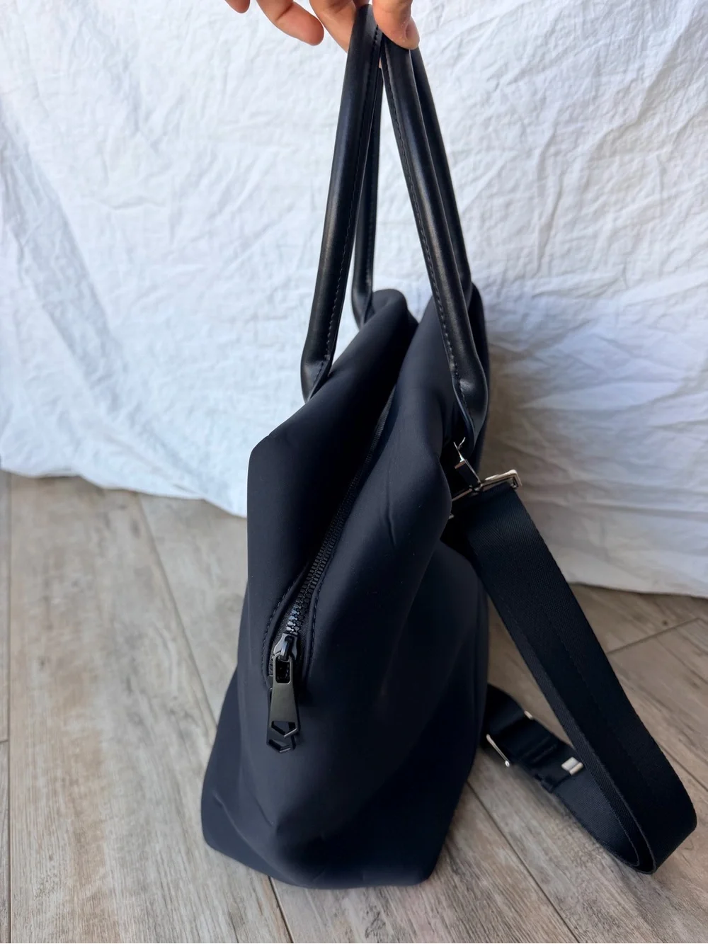 Lux & Nyx Large Origami Black Travel Overnight Everyday Tote Bag V Fold
